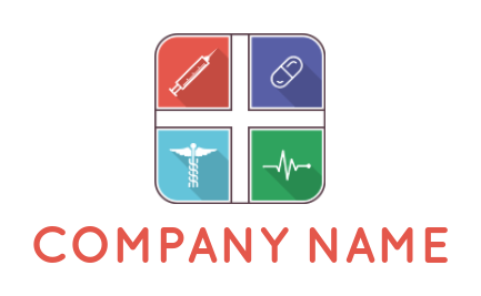 medical syringe capsule heart beat squares logo design