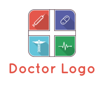 medical logo syringe capsule heartbeat squares