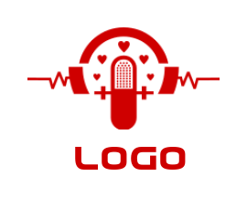 music logo image microphone with headphone and heart 
