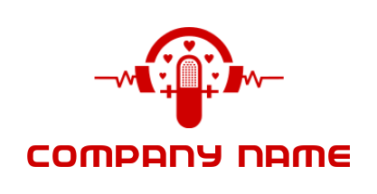 music logo image microphone with headphone and heart 