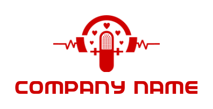 music logo image microphone with headphone and heart 