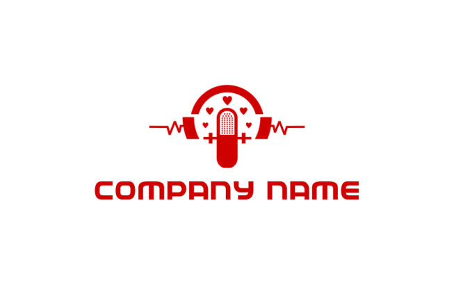 music logo image microphone with headphone and heart 