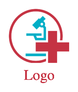 medical logo maker microscope with plus sign inside the circle 