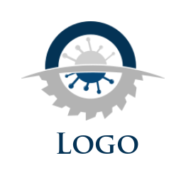 make an engineering logo molecules inside gear and semicircle