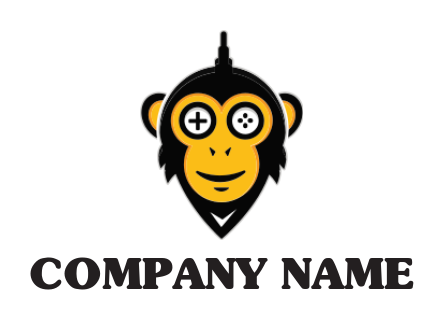 gaming logo icon monkey face character with antenna and game console 