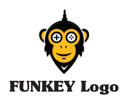 gaming logo icon monkey face character with antenna and game console 