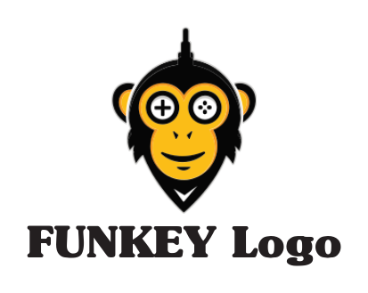 gaming logo icon monkey face character with antenna and game console 