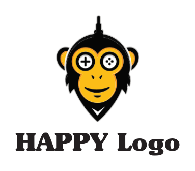 gaming logo icon monkey face character with antenna and game console 