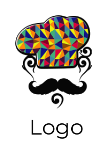 Restaurant logo mosaic hat on chef with mustache