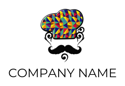 Restaurant logo mosaic hat on chef with mustache