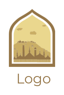 make a religious logo mosque inside the dome with desert