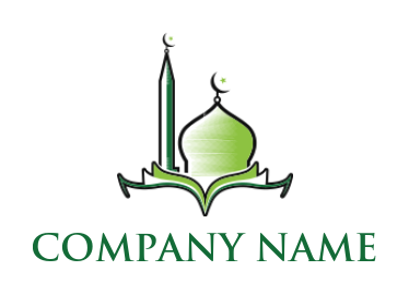 mosque with crescents and open book logo generator