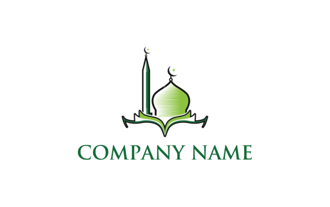 mosque with crescents and open book logo generator