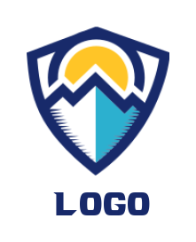 insurance logo icon mountain and sun merged with shield  