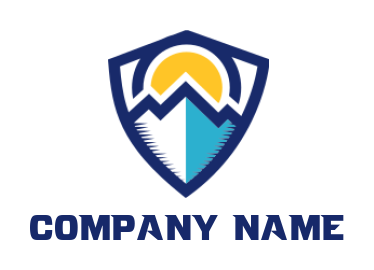 insurance logo icon mountain and sun merged with shield  