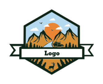 Mountain Area Tour In Hexagon With Ribbon Banner Logo Template