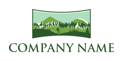 mountain forest landscape with hiker logo sample