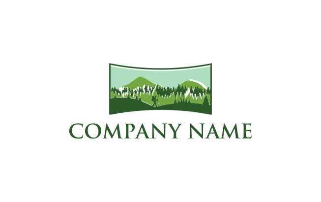 mountain forest landscape with hiker logo sample