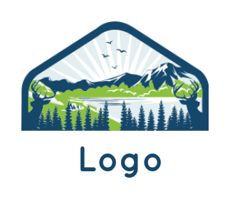 travel logo template mountain lake inside a emblem - logodesign.net
