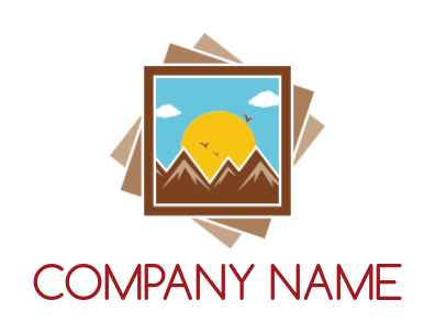 photography logo illustration mountain landscape in stack of photos - logodesign.net