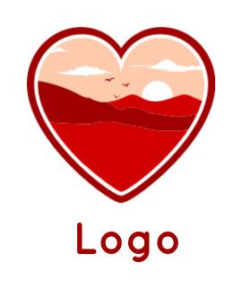 design a dating logo mountain scape in heart with sun and clouds