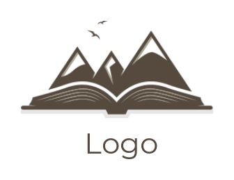 create a publishing logo mountains over book