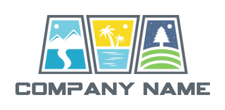 make a travel logo mountains palm trees and tree