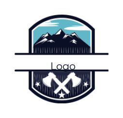 travel logo mountains with axes stars in emblem