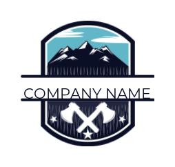 travel logo mountains with axes stars in emblem