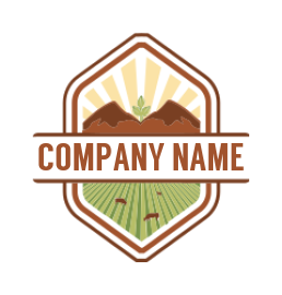 create an agriculture logo mountains with dairy farm incorporated inside the emblem