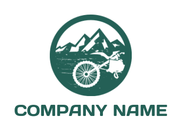 sports logo icon mountains with dirt bike wheel