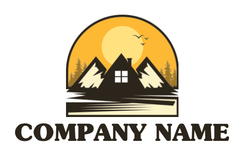 real estate logo mountains with house and forest