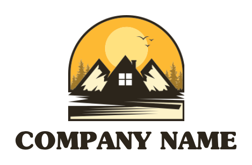 real estate logo illustration mountains with house and forest