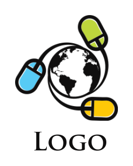 IT logo three computer mouse around the globe