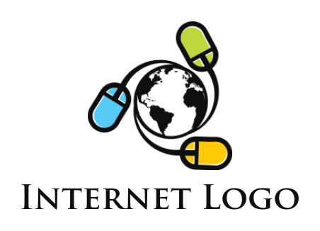 IT logo three computer mouse around the globe