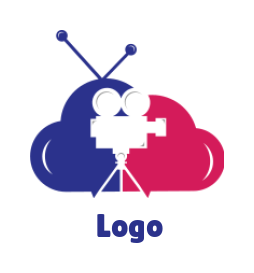 Movie Camera In Front Of Cloud With Antenna For Broadcast Logo