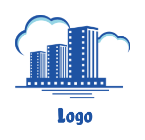 Media logo movie reel buildings in clouds