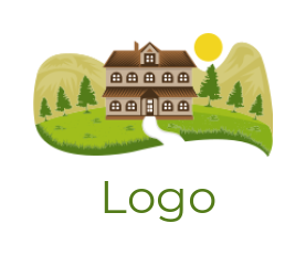 real estate logo house with mountains and sun