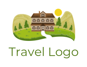real estate logo house with mountains and sun