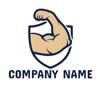 fitness logo muscular bicep in shield