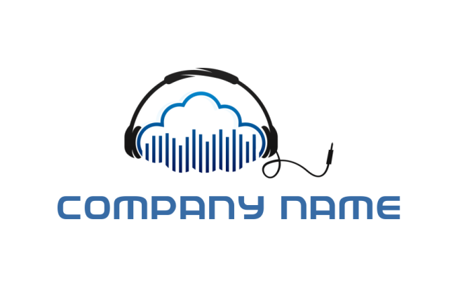 music beats cloud with headphones logo icon
