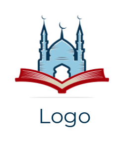 religious logo mosque crescent above open book