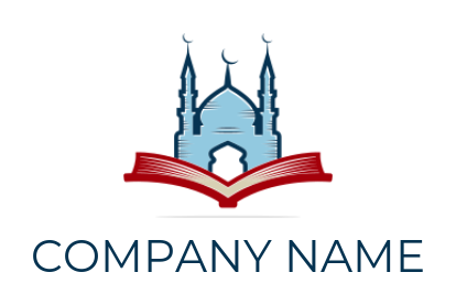 religious logo mosque crescent above open book
