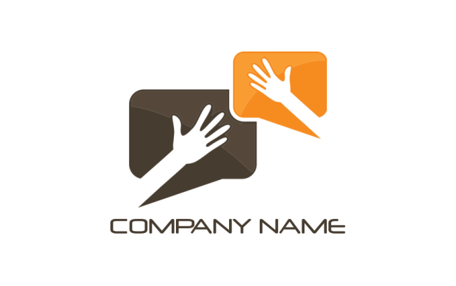 communication logo icon negative space hands with speech bubble 