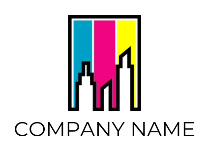  printing logo buildings against colorful banner