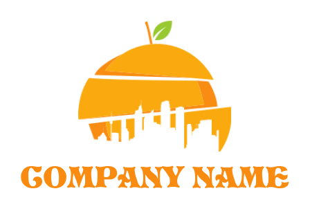 make a food logo negative space city  inside orange