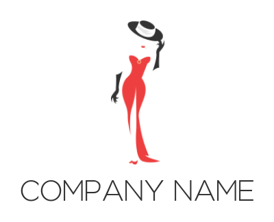 make a fashion logo negative space female with hat in long dress