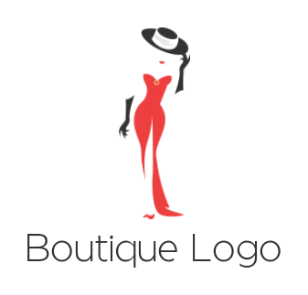 fashion logo of female with hat in long dress