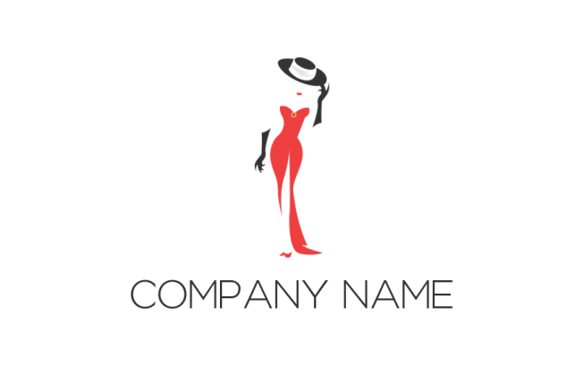 negative space female with hat in long dress logo