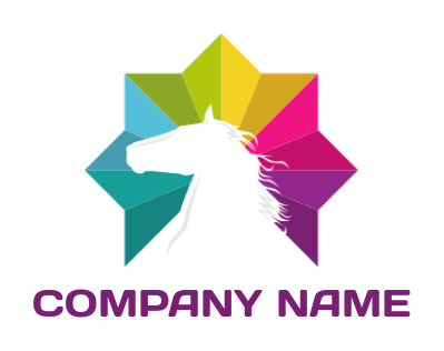 negative space horse head in colorful eight sided star logo icon
